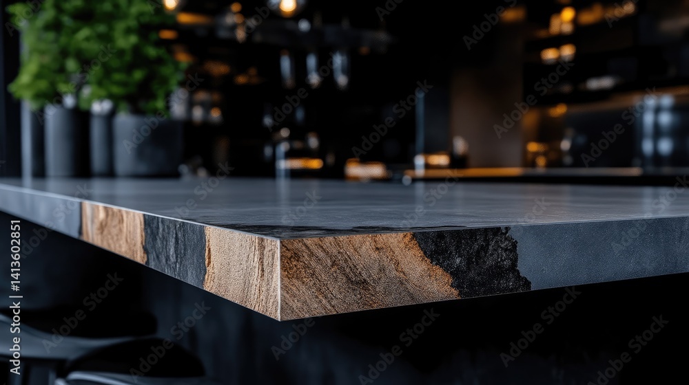 Modern kitchen counter with wood inlay Modern kitchen counter with wood inlay