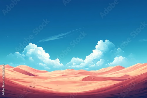 Stunning Desert Sand Dunes Under a Dynamic Blue Sky. Scenic Landscape and Nature Illustration