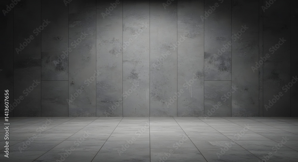 Concrete Wall and Tiled Floor Dark Industrial Empty Space Concrete Wall and Tiled Floor Dark Industrial Empty Space