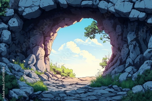 Cave Entrance Escape. Exploring Serene Nature Trails in Idyllic Rural Landscapes