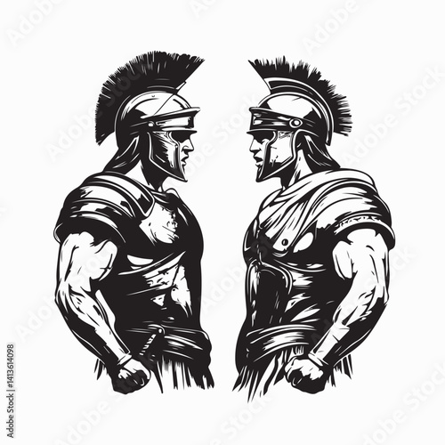 Roman Gladiators Face Each Other in Ancient Arena, Ready for a Historic Clash Image Vector.