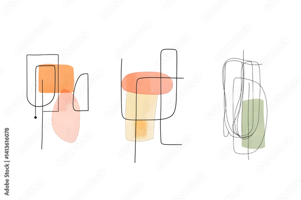 Abstract Illustration with Geometric Shapes in Orange Pink and Green Colors on Black Background Abstract Illustration with Geometric Shapes in Orange Pink and Green Colors on Black Background
