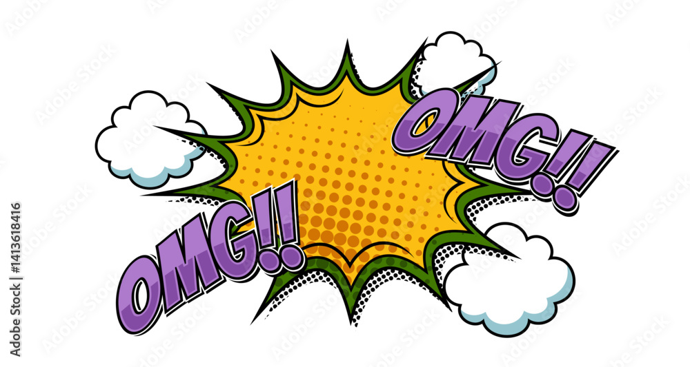 Comic book-style vector illustration featuring dialogue bubbles with text such as OMG on white background Comic book-style vector illustration featuring dialogue bubbles with text such as OMG on white background