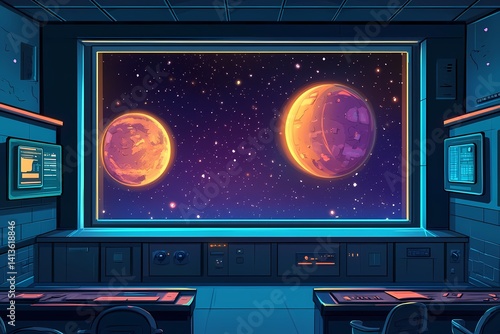 Futuristic Spaceship Cockpit: Vibrant Digital Art | Explore the Cosmos with Virtual Reality in Sci-Fi Environment