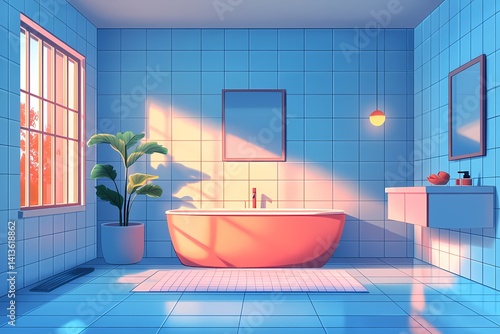 Serene Bathroom Interior Design: Modern Decor with Natural Light and Spa-like Elegance