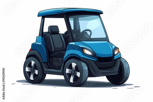 Futuristic Blue Cartoon Compact Electric Golf Cart Illustration: Perfect Eco-Friendly Urban Mobility Solution