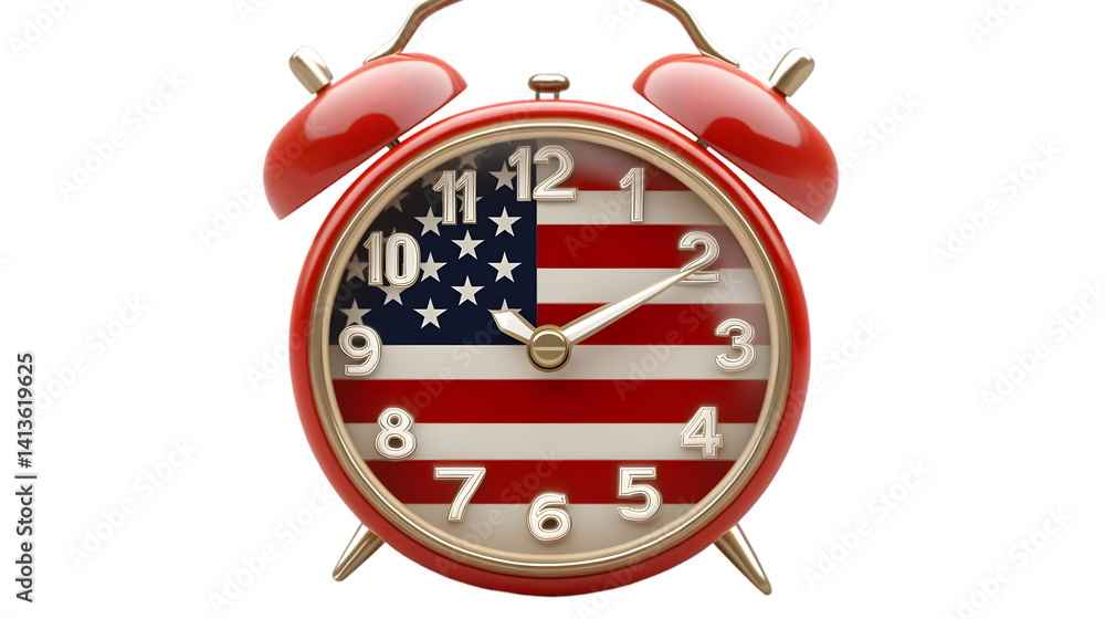 Alarm Clock With USA Flag Illustration on Transparent Background