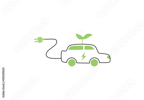 simple line illustration of an eco-friendly electric car powered by green energy