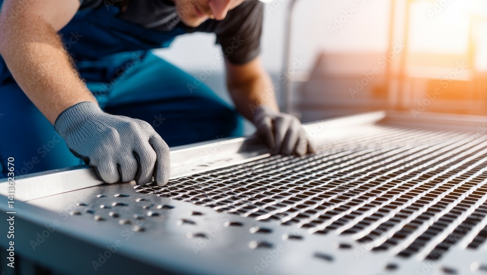 Close-Up Shot of a Worker Using Tools on a Metal Surface in a Dynamic Industrial Setting