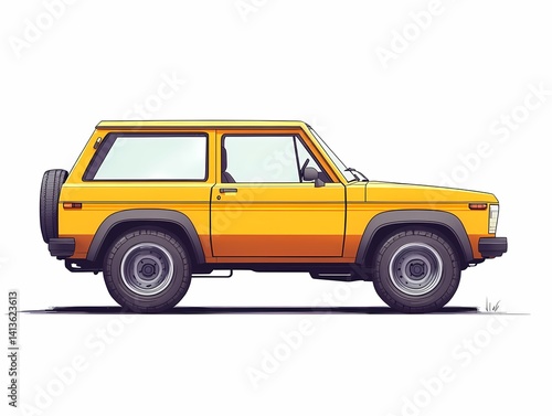 Yellow Off-Road SUV Illustration: Classic Travel Adventure in Style - Vintage Car Design Keywords