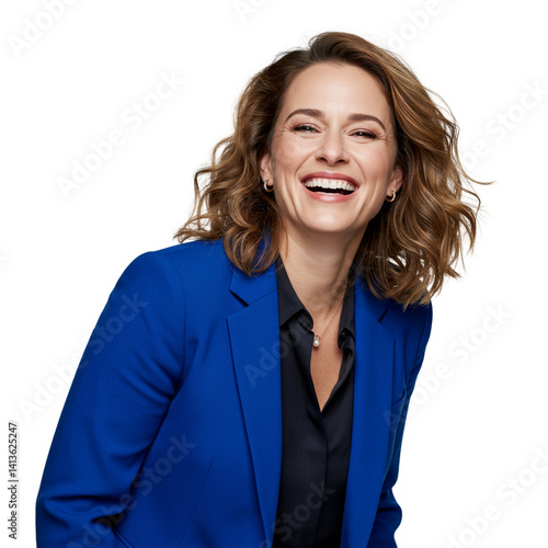 Cheerful Caucasian Businesswoman in Blue Blazer Professional Executive Happy Corporate Leadership Enthusiastic