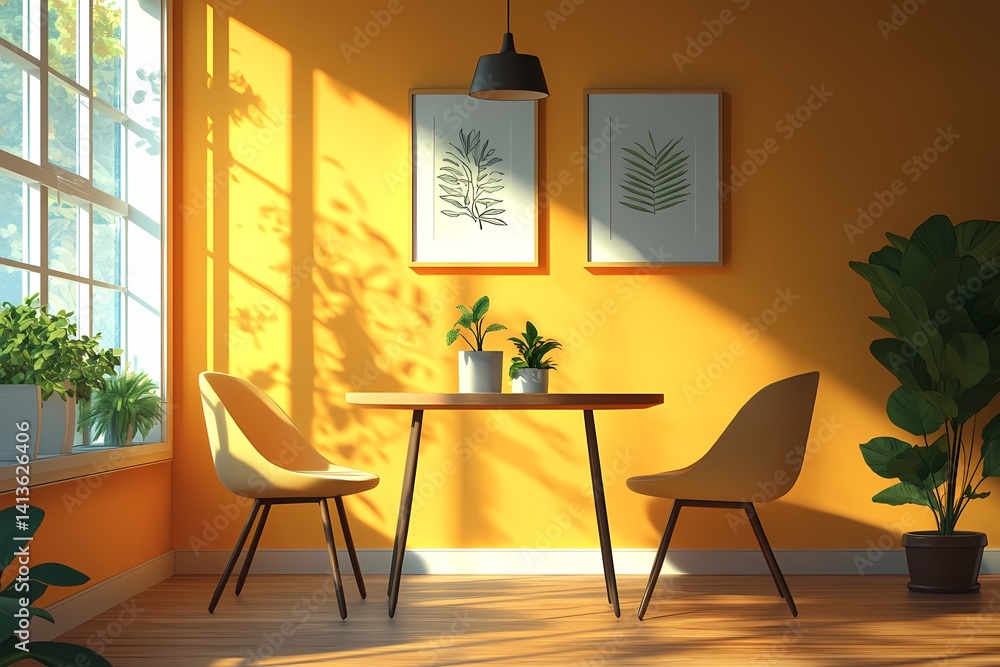 Fototapeta premium Modern Minimalist Interior Design with Elegant Furniture, Natural Light, and Indoor Greenery – Inviting Sunlit Home Space Decor Ideas