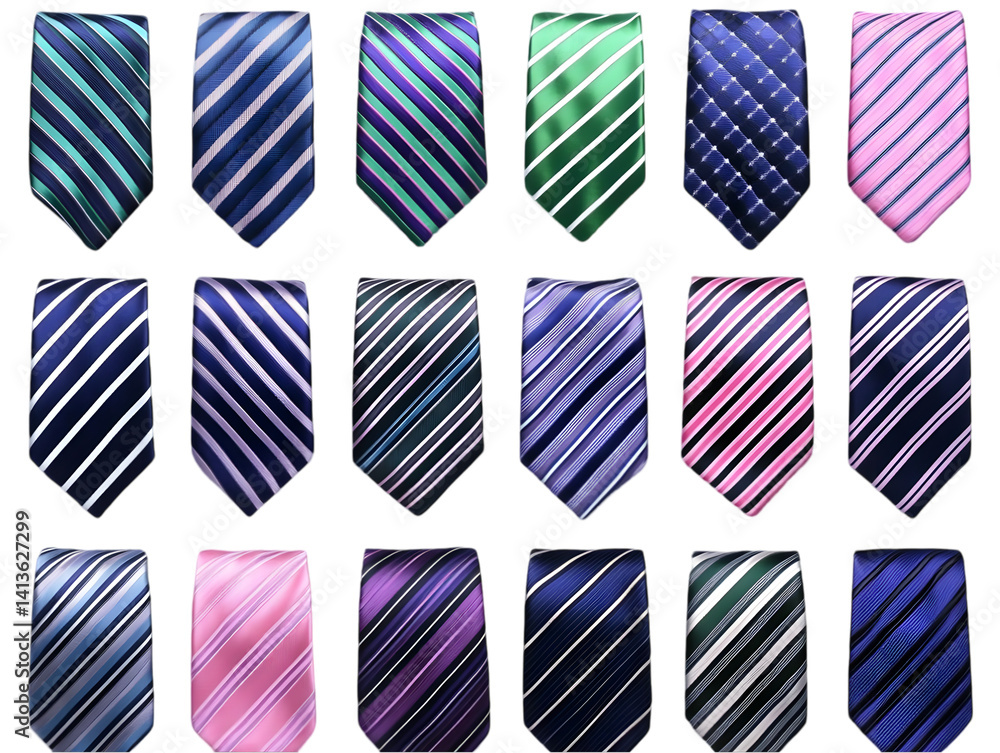 Collection of Various Striped Ties on Transparent Background Photo Collection of Various Striped Ties on Transparent Background Photo
