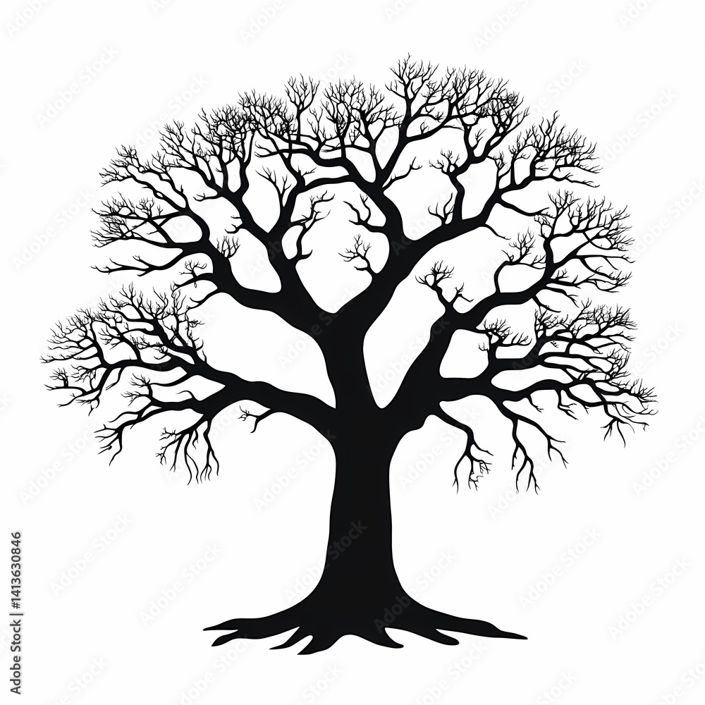 Fototapeta premium Minimalistic Silhouette Tree Illustration: Black Branch Artwork and Vector Design for Nature Lovers