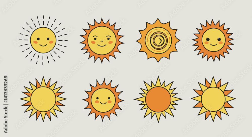 Sunny yellow flower vector set, summer design Sunny yellow flower vector set, summer design