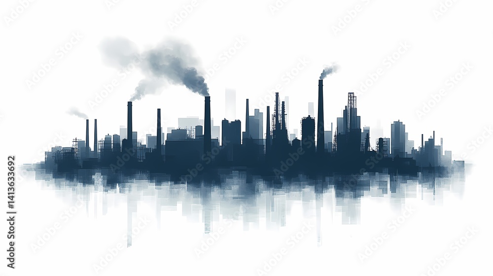 Obraz premium Industrial Skyline Pollution: Creating an Urban Landscape Silhouette & Highlighting Environmental Impact