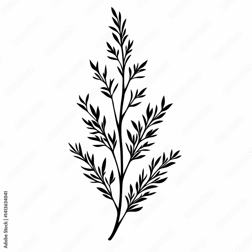 Fototapeta premium Nature-Inspired Botanical Leaf and Branch Illustration: Eco-Friendly Silhouette Art for Home Decor