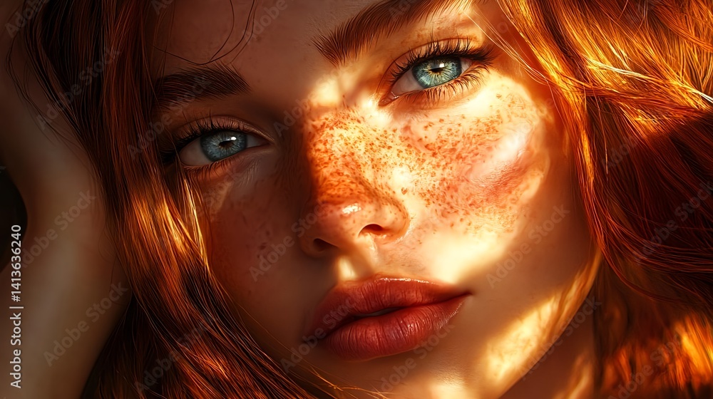 Stunning Painting of Woman's Face with Blue Eyes and Freckles Stunning Painting of Woman's Face with Blue Eyes and Freckles