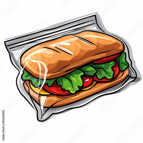 Delicious Vegan Sandwich Sub with Fresh Lettuce and Tomato – Healthy Lunch Takeout in Plastic Wrap