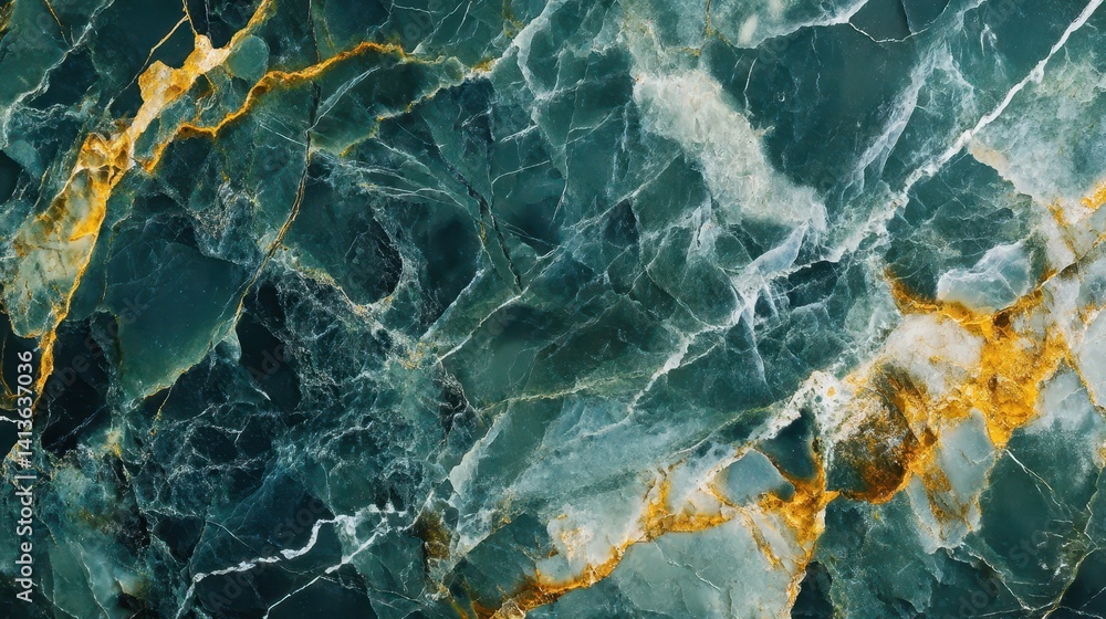 Obraz premium Deep teal and gold marble surface texture.
