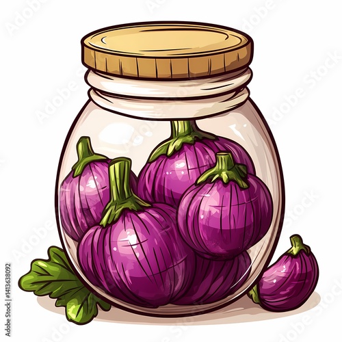 Hand-Drawn Art Illustration of Colorful Organic Vegetables in Mason Jar - Fresh, Wholesome and Sustainable Cooking Ingredients for Healthy Eating and Food Preparation