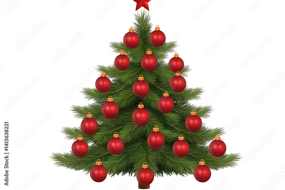 Festive Christmas Tree Illustration with Red Ornaments on Transparent Background Festive Christmas Tree Illustration with Red Ornaments on Transparent Background