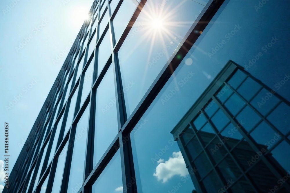 Obraz premium Close-up of glass facade of office building in financial center square, Ningbo, China