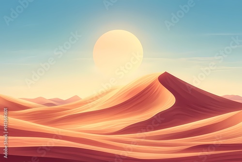 Serene Desert Landscape at Sunrise: Travel to Picturesque Orange Sand Dunes in Rural Wilderness