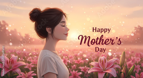 Wallpaper Mural Romantic Mother’s Day Scene with Woman in Flower Field at Sunset Torontodigital.ca
