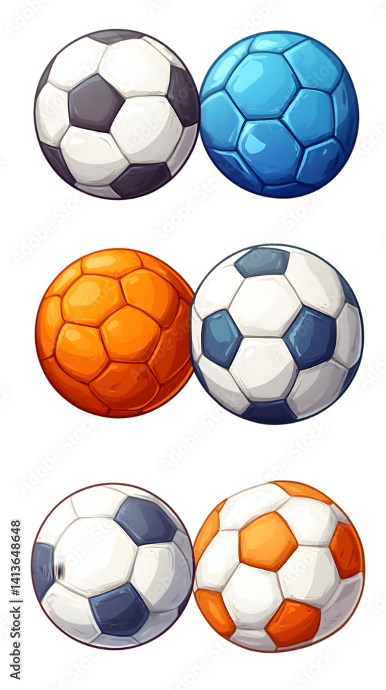 Illustration of Diverse Color Soccer Balls on Transparent Background Illustration of Diverse Color Soccer Balls on Transparent Background