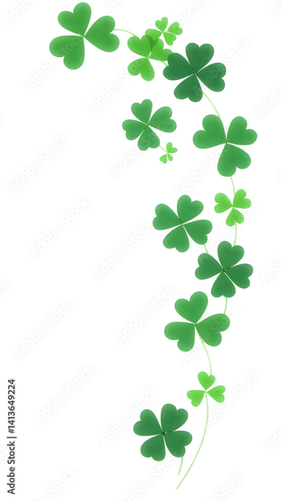 Illustration of Green Clovers Forming a Decorative Vine against Transparent Background Illustration of Green Clovers Forming a Decorative Vine against Transparent Background