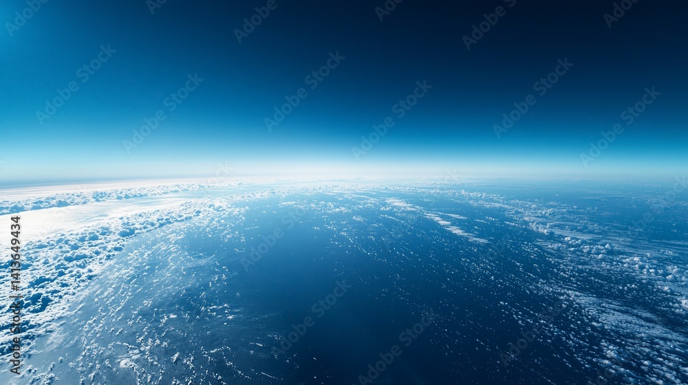 Fototapeta premium Stunning panoramic view of Earth from space, showcasing a vibrant blue ocean, fluffy white clouds, and a deep blue atmosphere