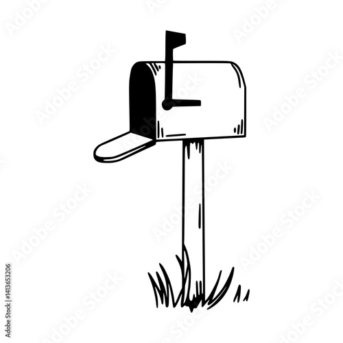 Mailbox Illustration - Black & White Vector