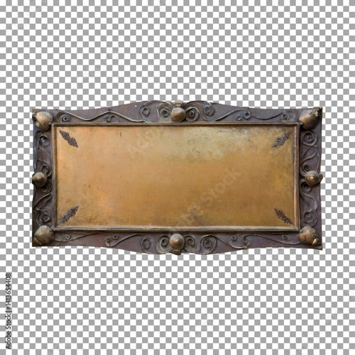 old brass blank sign, Antique Brass Nameplate with Ornate Features on transparent background, png, psd
