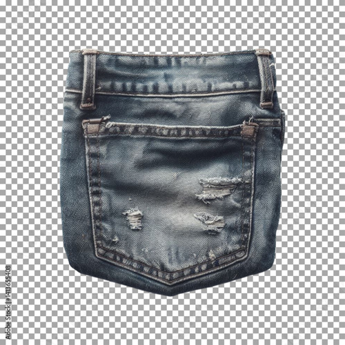 Fashionable Blue Jean Pocket with Distressed Edge for Designers on transparent background, png, psd
