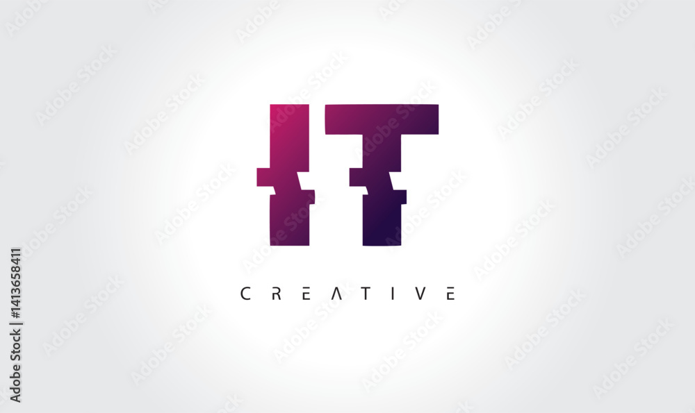 Fototapeta premium Digital Glitch IT Letter Logo | Modern Creative Branding Design | Technology Business Identity
