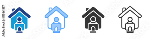 Home Office icon set multiple style collection