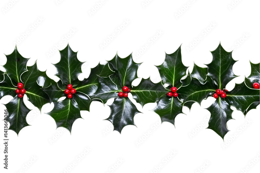 Fototapeta premium Isolated Holly Garland Decoration on Transparent Background Photo