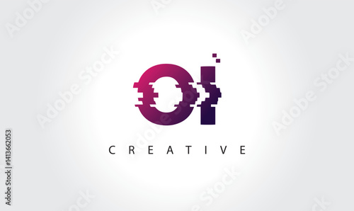 "Digital Glitch OI Letter Logo | Modern Creative Branding Design | Technology Business Identity"