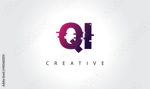 "Digital Glitch QI Letter Logo | Modern Creative Branding Design | Technology Business Identity"
