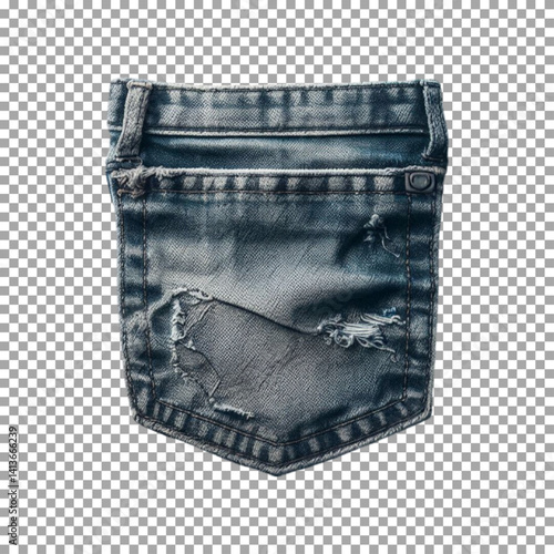 A denim pocket, Fashionable Blue Jean Pocket with Distressed Edge for Designers on transparent background, png, psd

