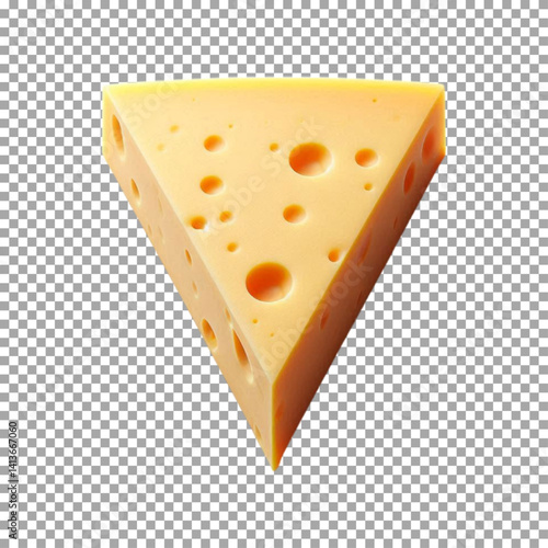 A single, triangular slice of cheddar cheese, Swiss Cheese Slice with Cartoon Style Holes on transparent background, png, psd

