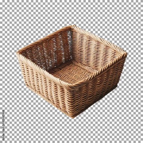 A wide, empty square basket, Natural Wicker Basket for Stylish Home Organization on transparent background, png, psd
