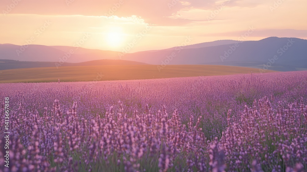 Naklejka premium Diffused light in soft lavender and pink tones, creating a peaceful and soothing effect with copy space for text