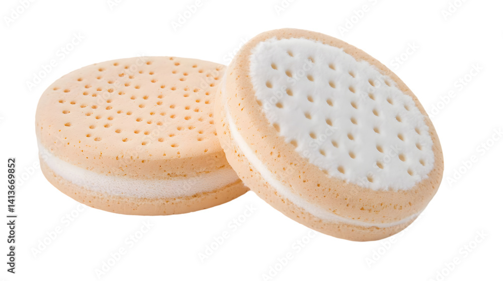 Isolated Photo of Two Cream-Filled Cookie Sandwiches on Transparent Background Isolated Photo of Two Cream-Filled Cookie Sandwiches on Transparent Background