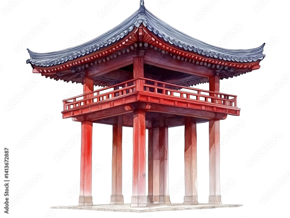 Isolated Red Pagoda Illustration Against Transparent Background