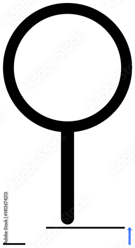 Magnifying glass symbol floating above a surface with an arrow hinting direction. Ideal for research, exploration, focus, scrutiny, discovery, tools, simple landing page