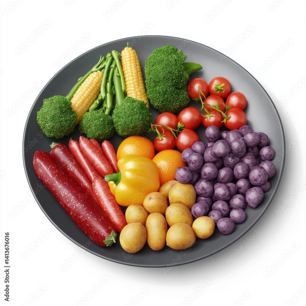 Colorful fresh vegetables and fruits on a plate healthy eating food photography Colorful fresh vegetables and fruits on a plate healthy eating food photography