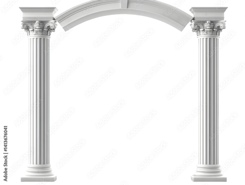 Isolated White Classical Archway with Columns Transparent Background 3d Render