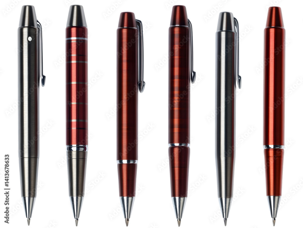 Metallic Pens in Silver and Red Colors Isolated on Transparent Background Photo Metallic Pens in Silver and Red Colors Isolated on Transparent Background Photo